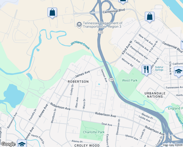 map of restaurants, bars, coffee shops, grocery stores, and more near 6201 Laredo Avenue in Nashville
