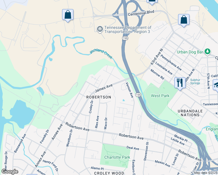 map of restaurants, bars, coffee shops, grocery stores, and more near 6201 Laredo Avenue in Nashville