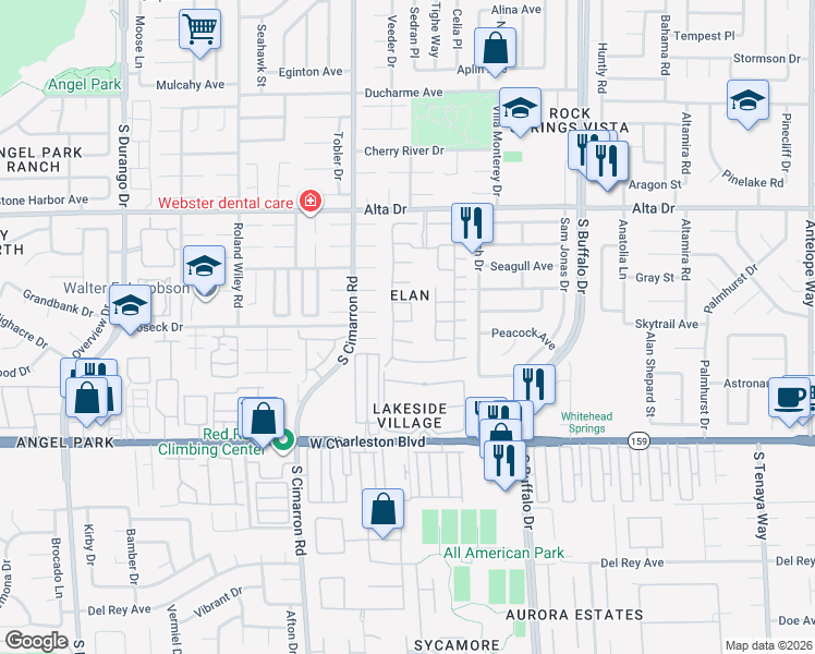 map of restaurants, bars, coffee shops, grocery stores, and more near 7905 Lago Vista Lane in Las Vegas