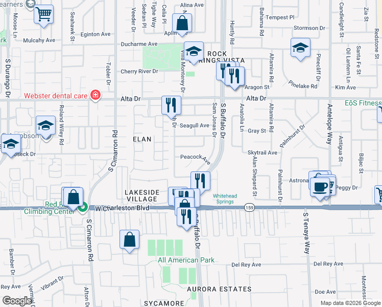 map of restaurants, bars, coffee shops, grocery stores, and more near 812 Peacock Court in Las Vegas