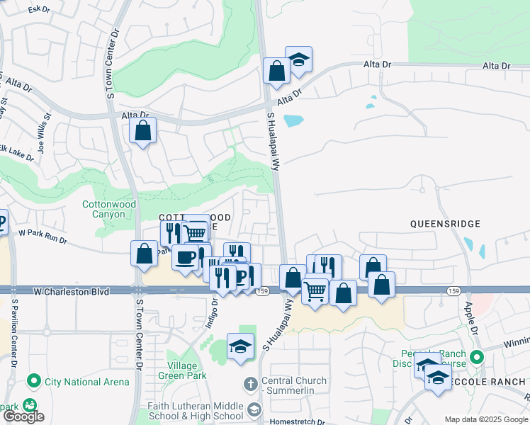 map of restaurants, bars, coffee shops, grocery stores, and more near 725 South Hualapai Way in Las Vegas