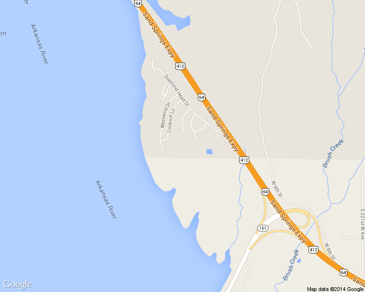 map of restaurants, bars, coffee shops, grocery stores, and more near Rocky Hill Dr in Sand Springs