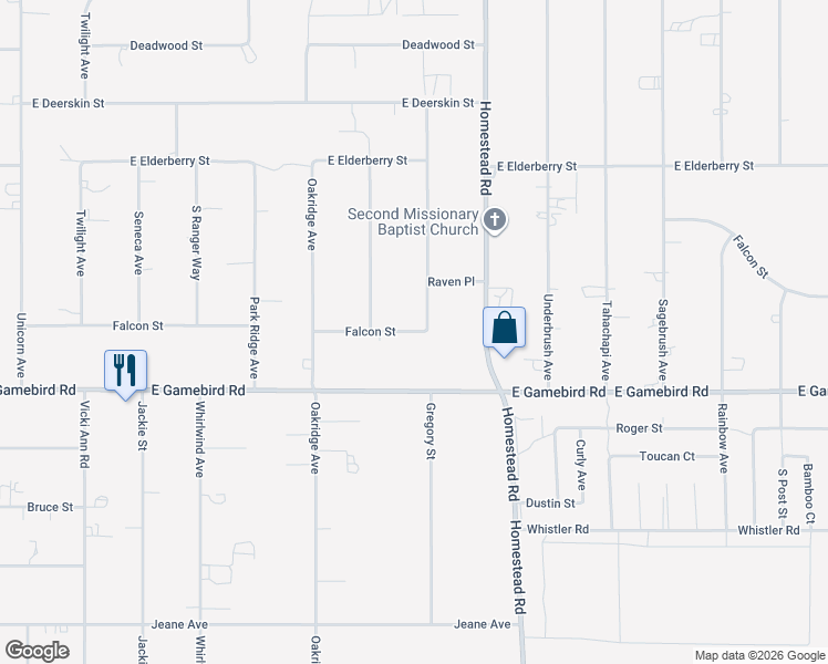 map of restaurants, bars, coffee shops, grocery stores, and more near 3570 Falcon Street in Pahrump