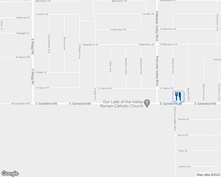 map of restaurants, bars, coffee shops, grocery stores, and more near East Falcon Street in Pahrump