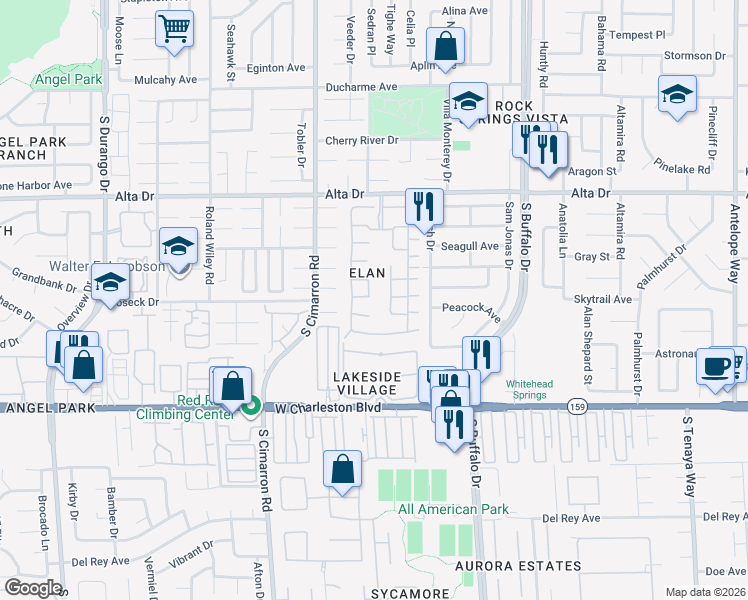 map of restaurants, bars, coffee shops, grocery stores, and more near 717 Wheat Ridge Lane in Las Vegas