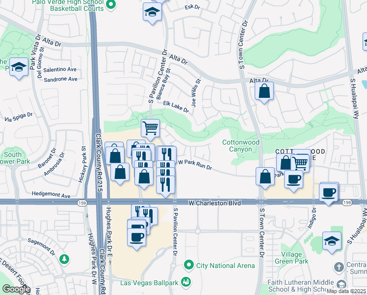 map of restaurants, bars, coffee shops, grocery stores, and more near 10730 Amber Ridge Drive in Las Vegas