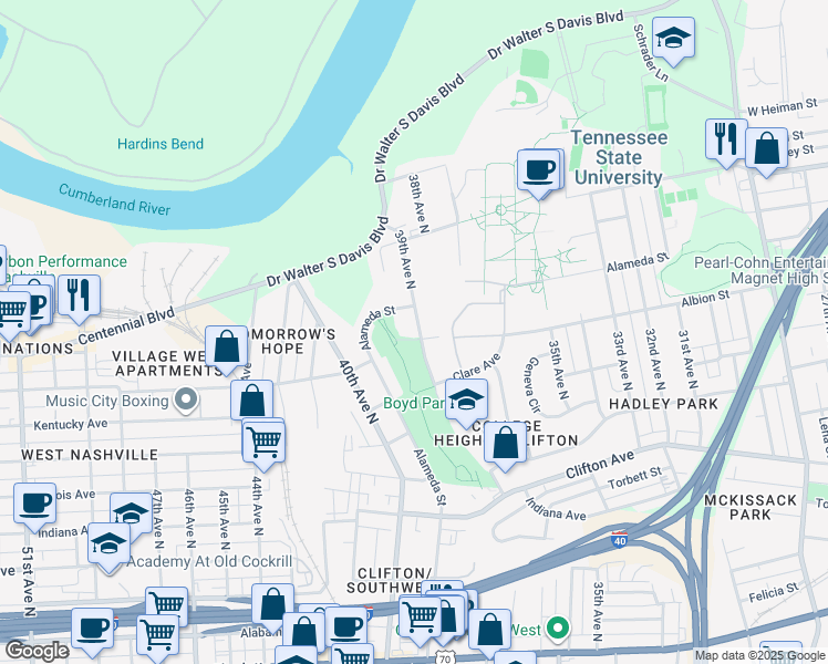 map of restaurants, bars, coffee shops, grocery stores, and more near in Nashville