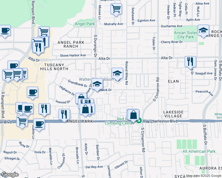 map of restaurants, bars, coffee shops, grocery stores, and more near 8400 Boseck Drive in Las Vegas
