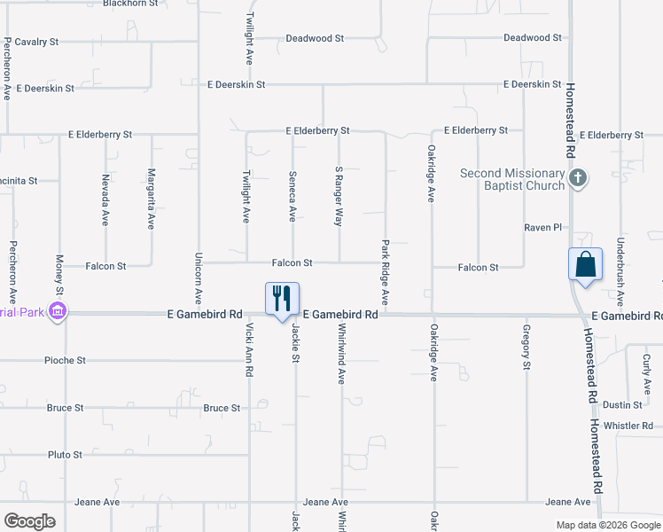 map of restaurants, bars, coffee shops, grocery stores, and more near 2361 Falcon Street in Pahrump