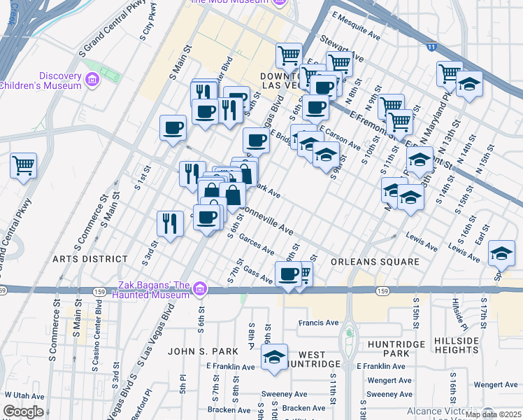map of restaurants, bars, coffee shops, grocery stores, and more near 519 South 6th Street in Las Vegas