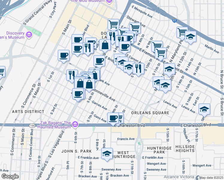 map of restaurants, bars, coffee shops, grocery stores, and more near 500 South 7th Street in Las Vegas