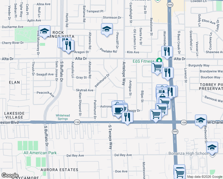 map of restaurants, bars, coffee shops, grocery stores, and more near 807 Larch Court in Las Vegas