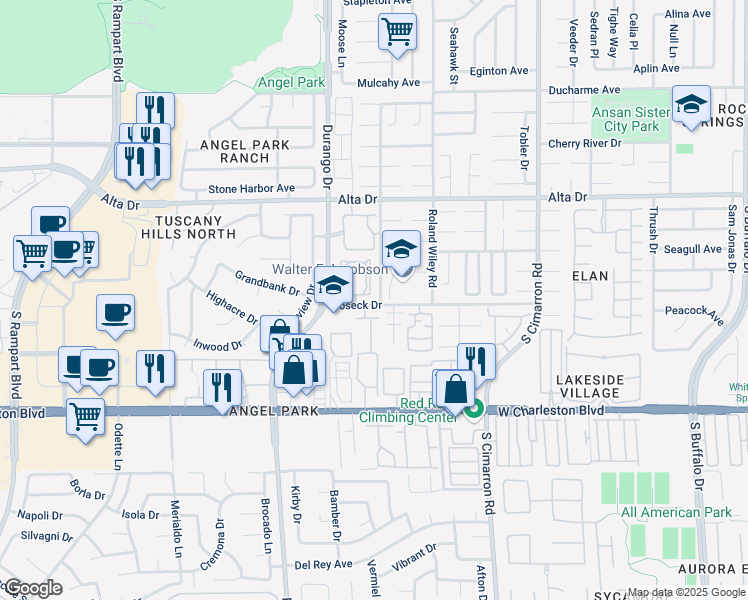 map of restaurants, bars, coffee shops, grocery stores, and more near 8452 Boseck Drive in Las Vegas