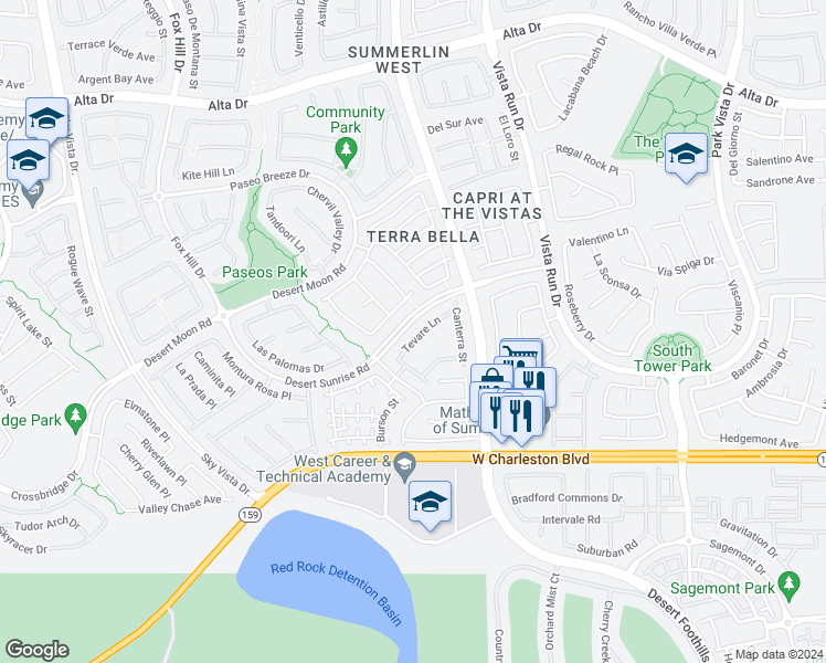 map of restaurants, bars, coffee shops, grocery stores, and more near 11850 Tevare Lane in Las Vegas