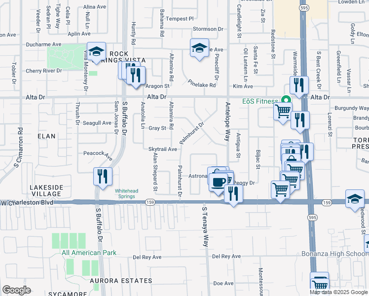 map of restaurants, bars, coffee shops, grocery stores, and more near 817 Palmhurst Drive in Las Vegas