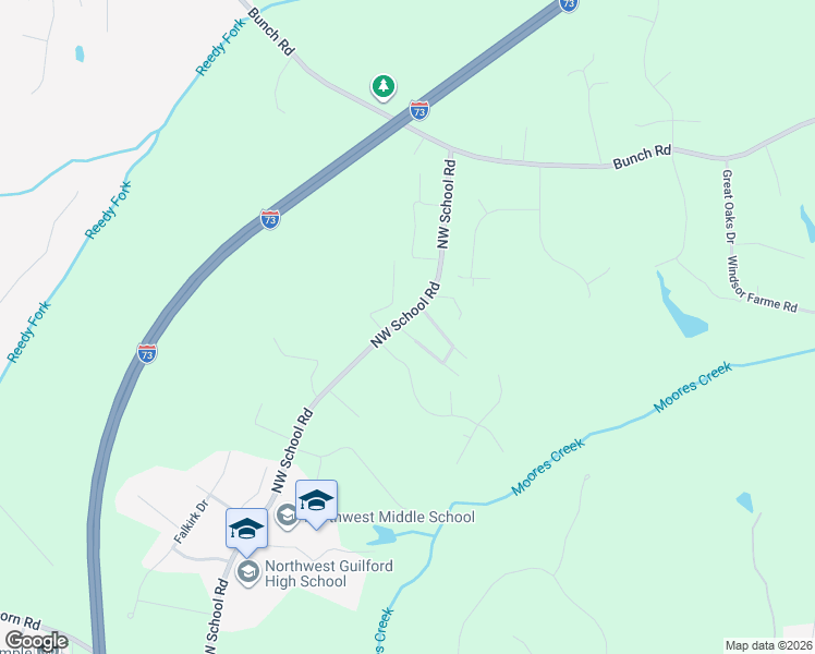 map of restaurants, bars, coffee shops, grocery stores, and more near 5371 Northwest School Road in Greensboro