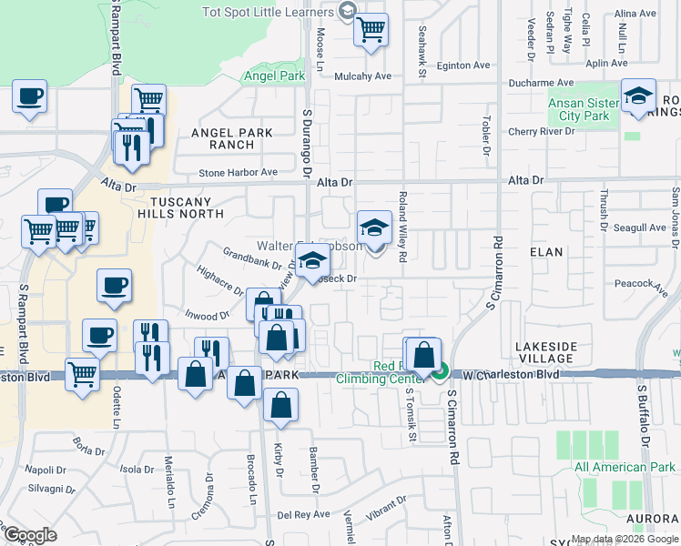 map of restaurants, bars, coffee shops, grocery stores, and more near 8452 Boseck Drive in Las Vegas