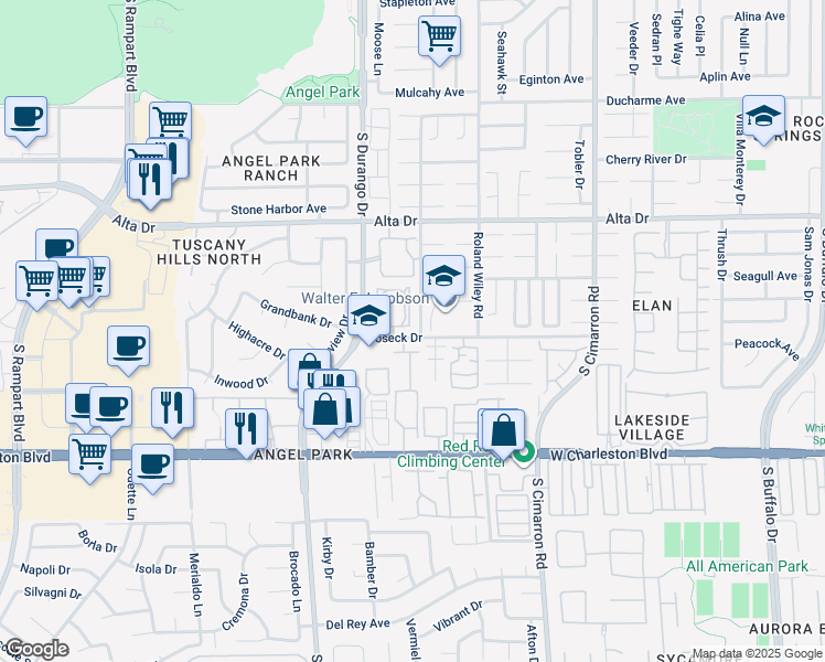 map of restaurants, bars, coffee shops, grocery stores, and more near 8452 Boseck Drive in Las Vegas