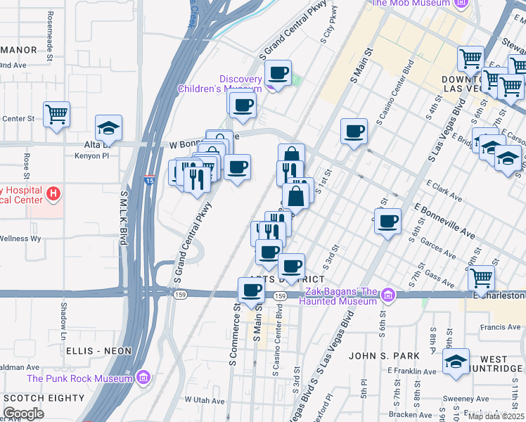 map of restaurants, bars, coffee shops, grocery stores, and more near 840 South Commerce Street in Las Vegas