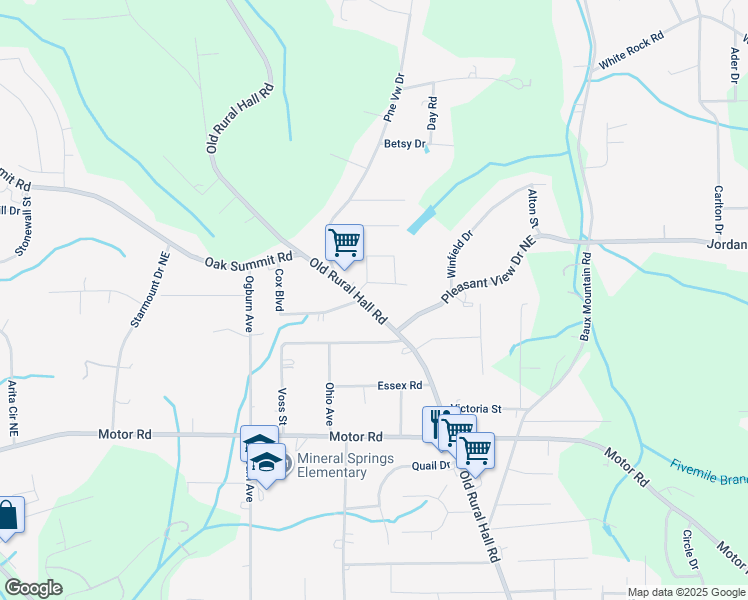 map of restaurants, bars, coffee shops, grocery stores, and more near 5119 Old Rural Hall Road in Winston-Salem