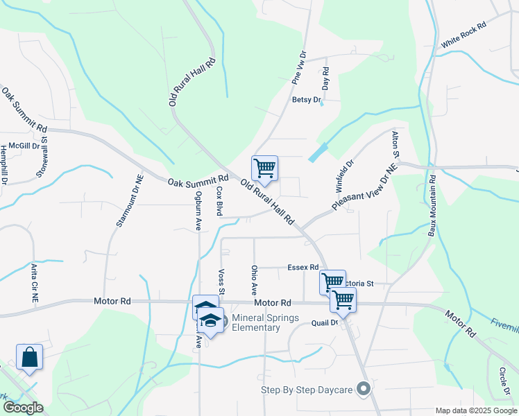map of restaurants, bars, coffee shops, grocery stores, and more near 5133 Old Rural Hall Road in Winston-Salem