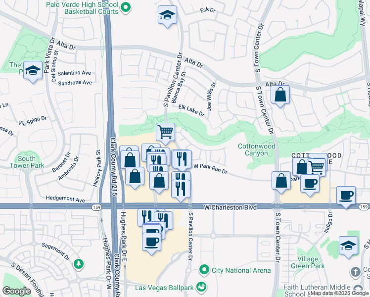 map of restaurants, bars, coffee shops, grocery stores, and more near 10730 Amber Ridge Drive in Las Vegas