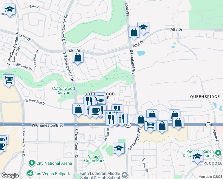 map of restaurants, bars, coffee shops, grocery stores, and more near 10179 Birch Bluff Lane in Las Vegas