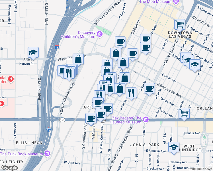 map of restaurants, bars, coffee shops, grocery stores, and more near 810 South Commerce Street in Las Vegas