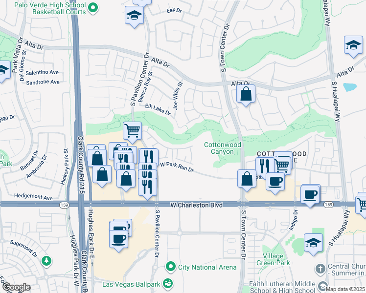 map of restaurants, bars, coffee shops, grocery stores, and more near 10620 Amber Ridge Drive in Las Vegas
