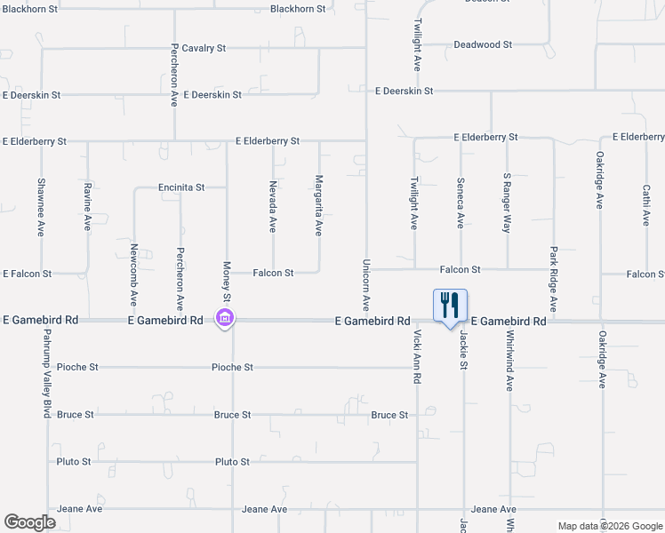 map of restaurants, bars, coffee shops, grocery stores, and more near 3820 Unicorn Avenue in Pahrump