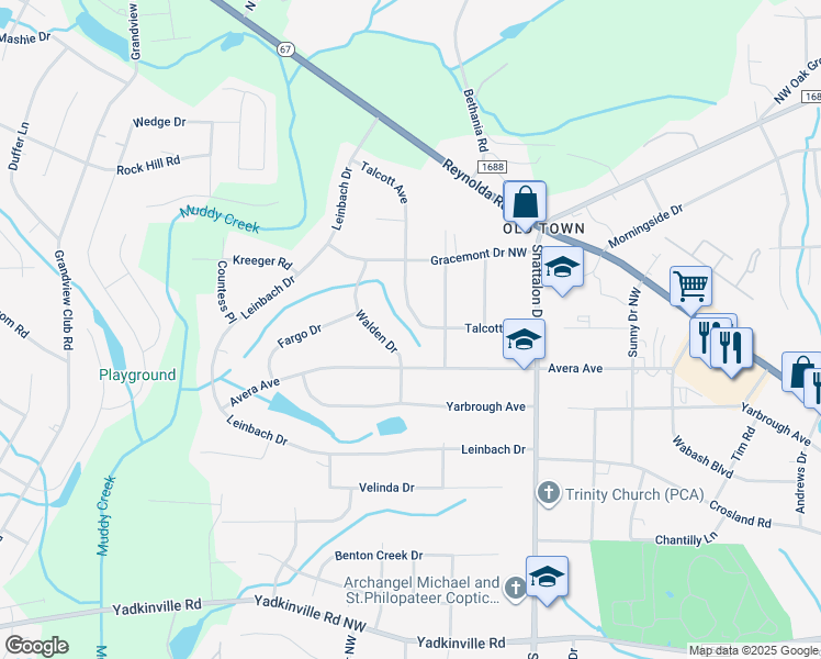 map of restaurants, bars, coffee shops, grocery stores, and more near 3949 Talcott Avenue in Winston-Salem