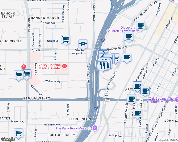 map of restaurants, bars, coffee shops, grocery stores, and more near 630 South Martin Luther King Boulevard in Las Vegas