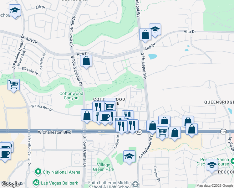 map of restaurants, bars, coffee shops, grocery stores, and more near 10184 Birch Bluff Lane in Las Vegas