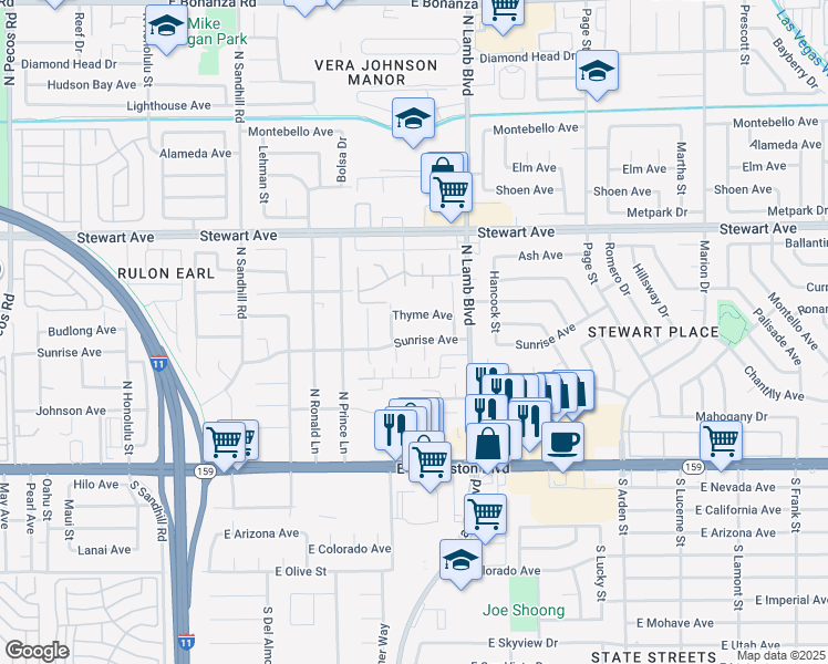 map of restaurants, bars, coffee shops, grocery stores, and more near 4241 Sunrise Ave in Las Vegas