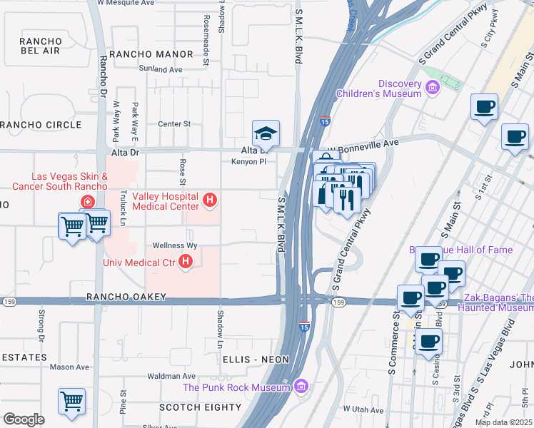 map of restaurants, bars, coffee shops, grocery stores, and more near 640 South Martin Luther King Boulevard in Las Vegas