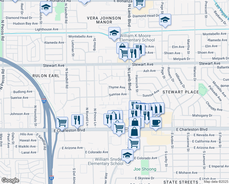 map of restaurants, bars, coffee shops, grocery stores, and more near 4241 Sunrise Avenue in Las Vegas