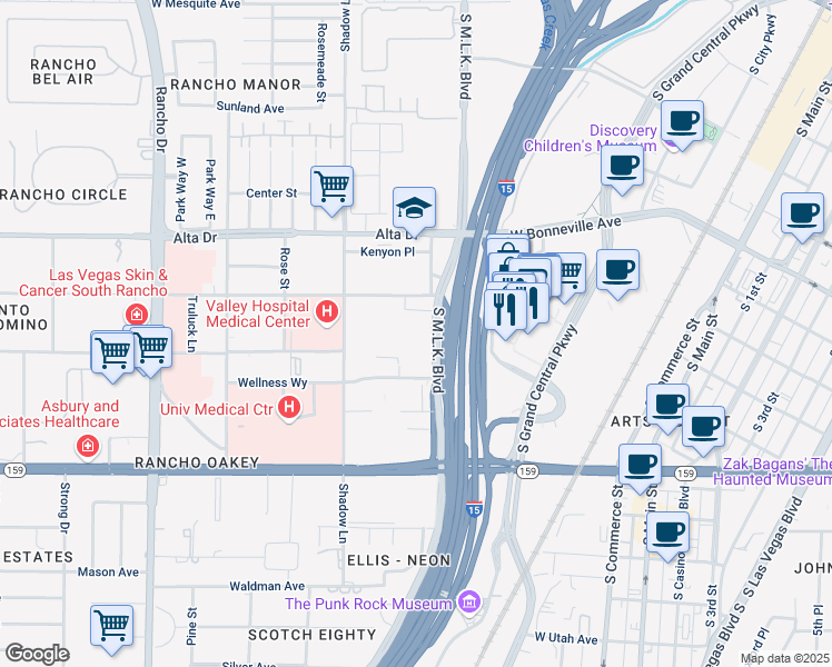 map of restaurants, bars, coffee shops, grocery stores, and more near 660 South Martin Luther King Boulevard in Las Vegas