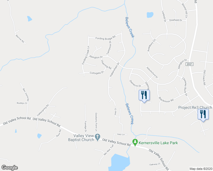map of restaurants, bars, coffee shops, grocery stores, and more near 6010 Habersham Drive in Kernersville
