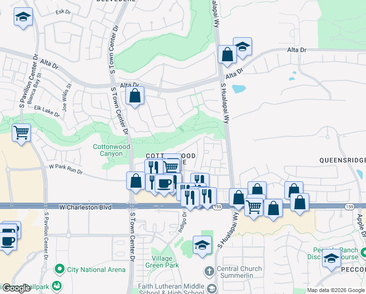 map of restaurants, bars, coffee shops, grocery stores, and more near 10184 Birch Bluff Lane in Las Vegas