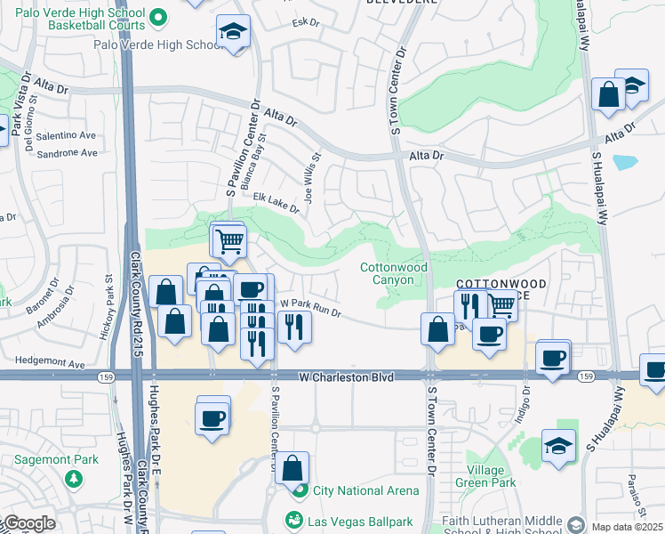 map of restaurants, bars, coffee shops, grocery stores, and more near 10600 Amber Ridge Drive in Las Vegas
