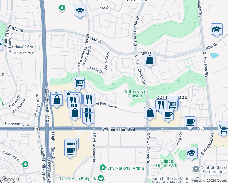map of restaurants, bars, coffee shops, grocery stores, and more near 10600 Amber Ridge Drive in Las Vegas