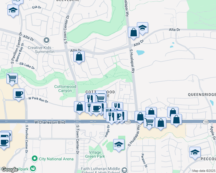 map of restaurants, bars, coffee shops, grocery stores, and more near 10188 Birch Bluff Lane in Las Vegas