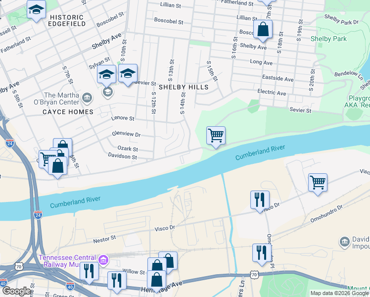 map of restaurants, bars, coffee shops, grocery stores, and more near 925 South 14th Street in Nashville