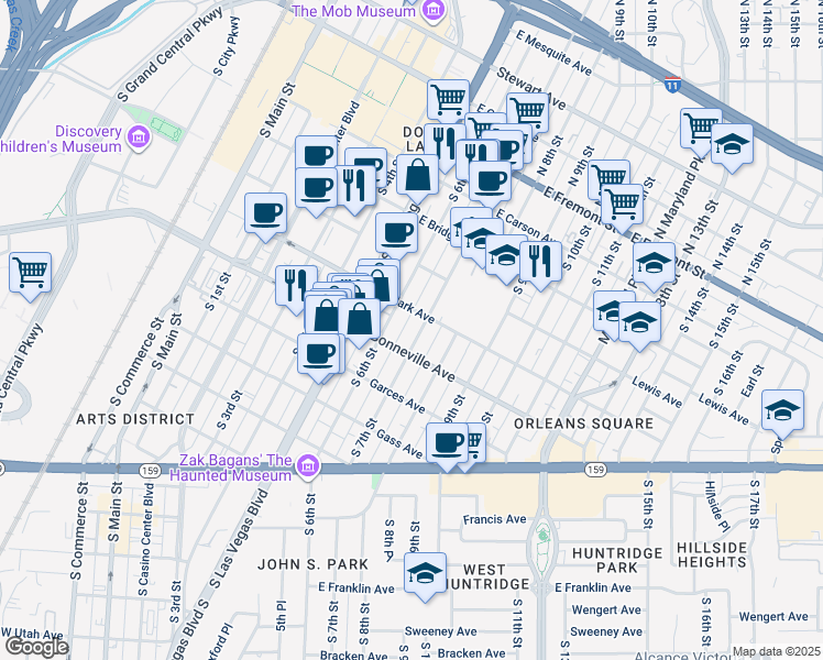 map of restaurants, bars, coffee shops, grocery stores, and more near 500 South 7th Street in Las Vegas