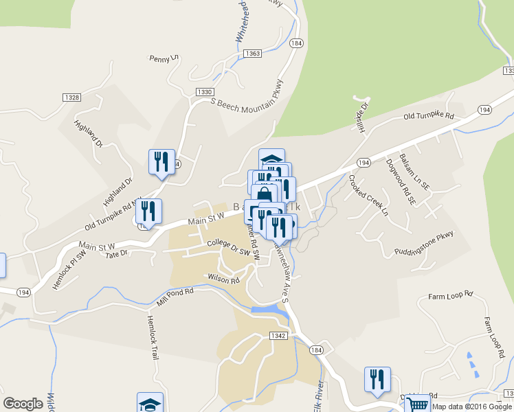map of restaurants, bars, coffee shops, grocery stores, and more near in Banner Elk