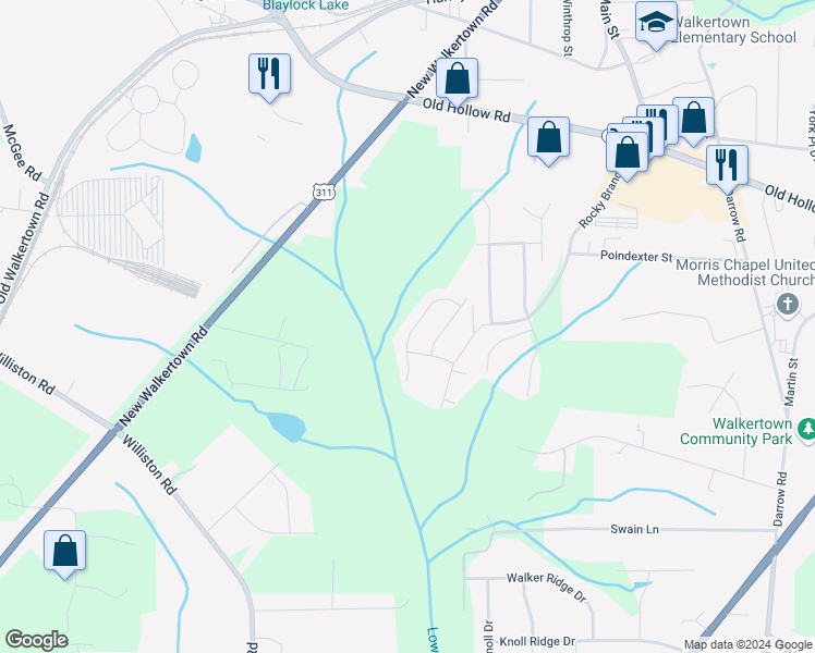 map of restaurants, bars, coffee shops, grocery stores, and more near 2752 Chari Park Lane in Walkertown