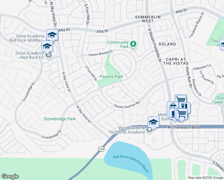 map of restaurants, bars, coffee shops, grocery stores, and more near 12125 Vista Linda Avenue in Las Vegas