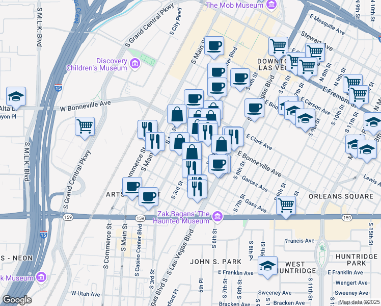 map of restaurants, bars, coffee shops, grocery stores, and more near 700 South 3rd Street in Las Vegas