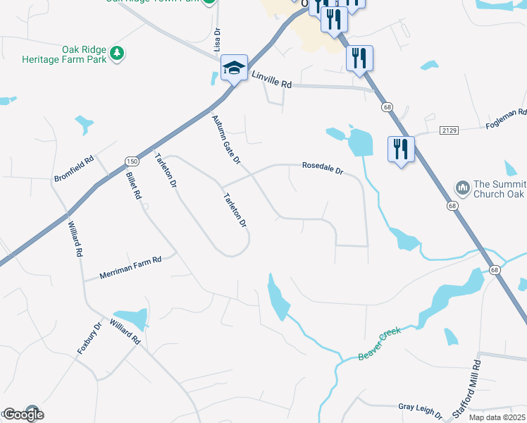 map of restaurants, bars, coffee shops, grocery stores, and more near 5907 Autumn Gate Drive in Oak Ridge