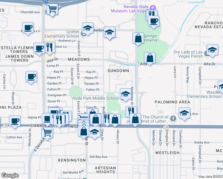 map of restaurants, bars, coffee shops, grocery stores, and more near 717 Cragin Park Drive in Las Vegas